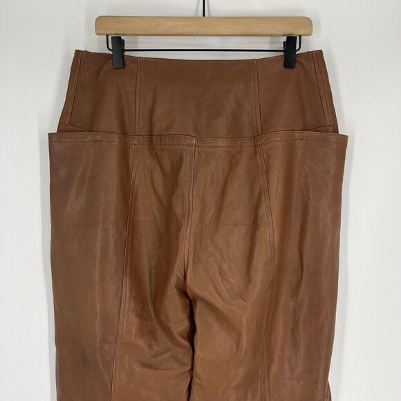 Tibi Pants Size 12 Womens Brown Sheepskin Leather Trousers Wide Leg High Waist - Picture 6 of 9